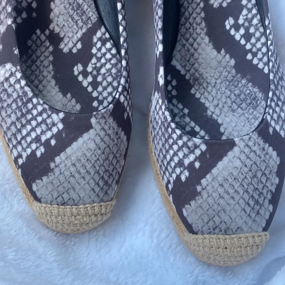 Tory Burch 'Heather' 40mm Ankle Wrap Espadrille Wedge Snake 7.5 M
